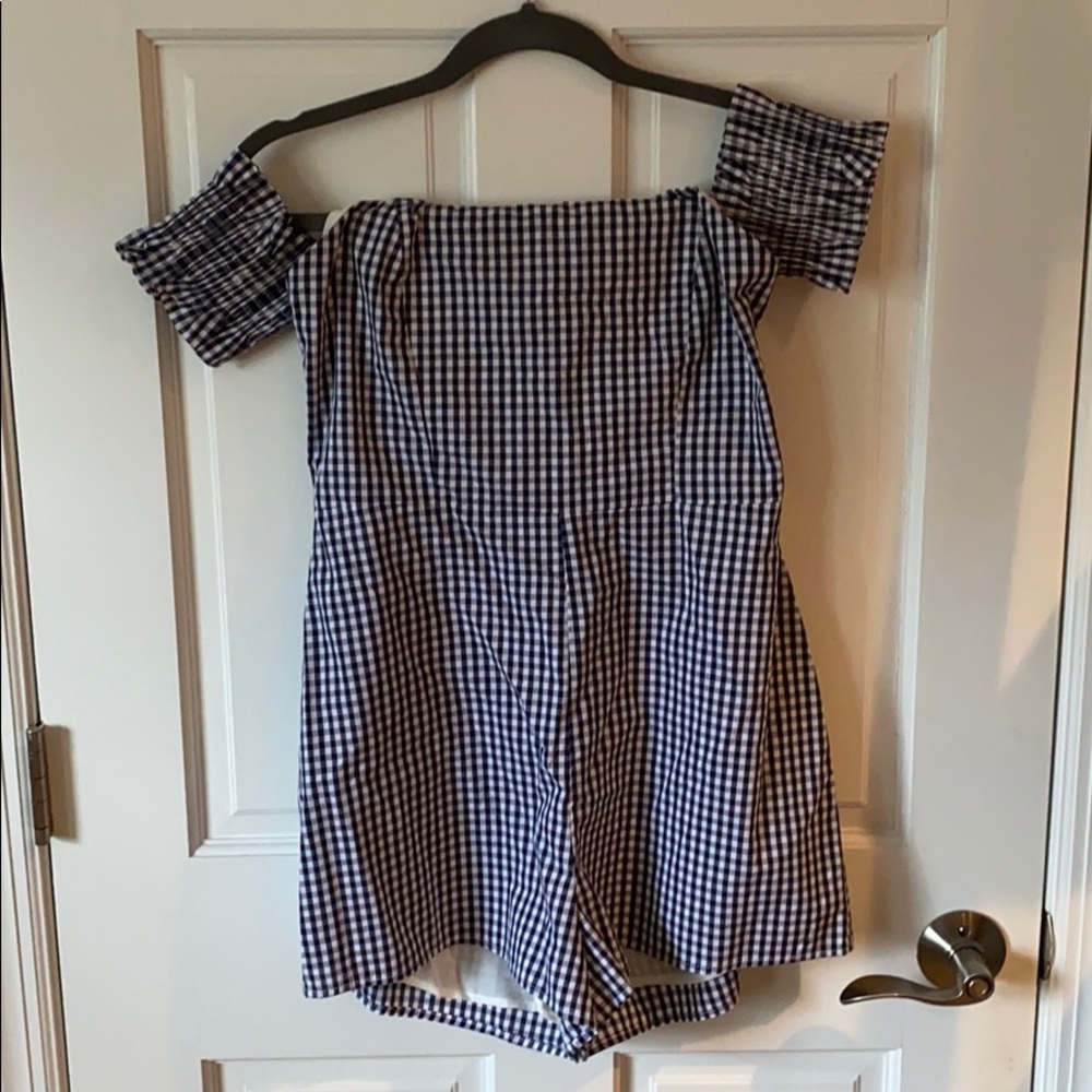 Checkered Off the Shoulder Romper